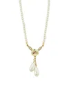 2028 Gold-tone Porcelain Rose And Imitation Pearl Drop Necklace In White