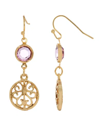 2028 Gold-tone Purple Filigree Earrings