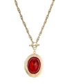 2028 Gold-tone Red Stone And Crystal Oval Locket Necklace In Red