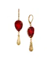 2028 Gold Tone Red Teardrop Crystal Earrings In Red