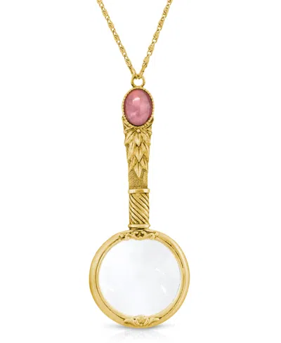2028 Gold Tone Rose Quarts Semi Precious Magnifier 30" Pendant In Pink