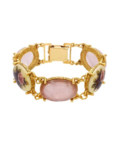 2028 Gold-tone Rose Quartz Manor House Link Bracelet In Pink