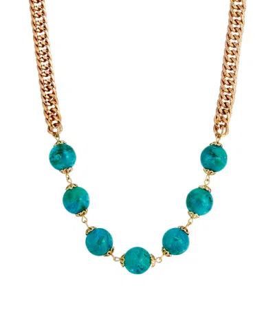 2028 Gold Tone Round Bead Necklace In Green