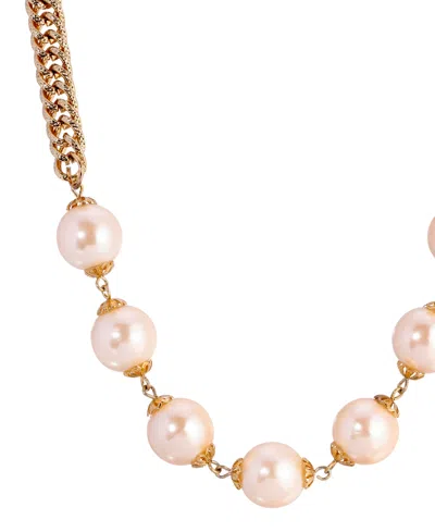 2028 Gold Tone Round Bead Necklace In White