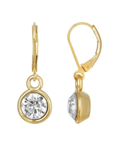 2028 Gold-tone Round Crystal Drop Earring In White