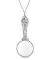 2028 Gold Tone Round Ornate Crystal Magnifying Glass 30" Necklace In Silver