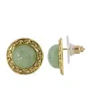 2028 Gold-tone Round Semi Precious Aventurine Button Earrings In Green