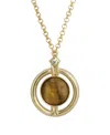 2028 Gold-tone Round Tiger Eye Semi Precious Stone Necklace In Brown