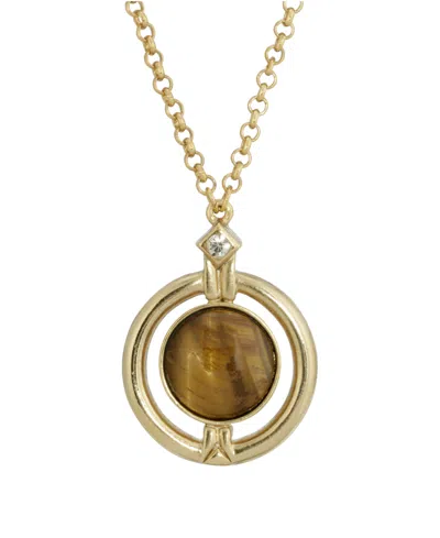2028 Gold-tone Round Tiger Eye Semi Precious Stone Necklace In Brown