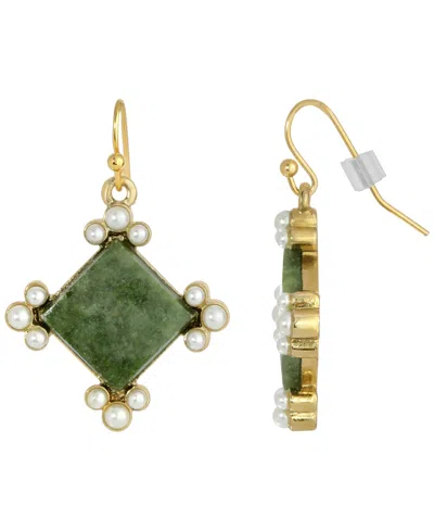 2028 Gold-tone Semi Precious Aventurine Drop Earrings In Green