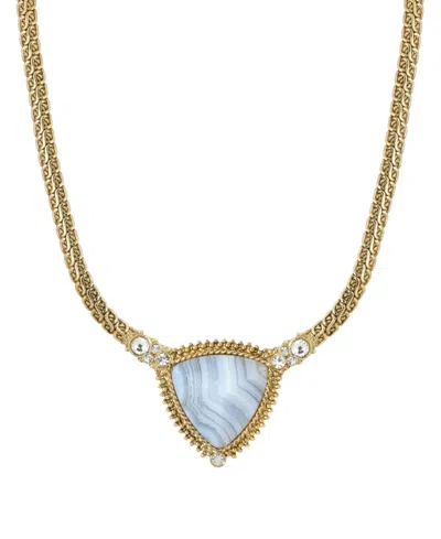 2028 Gold-tone Semi Precious Triangle Stone Necklace In Blue