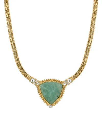 2028 Gold-tone Semi Precious Triangle Stone Necklace In Green