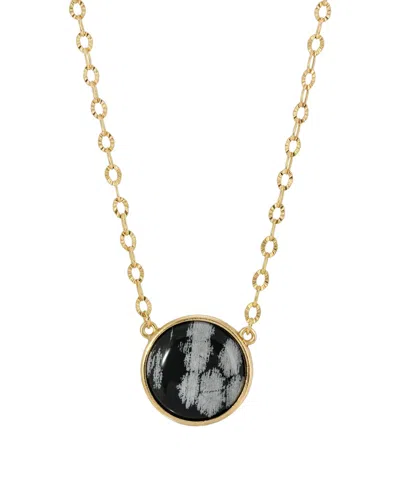 2028 Gold-tone Snow Flake Obsidian Necklace In White