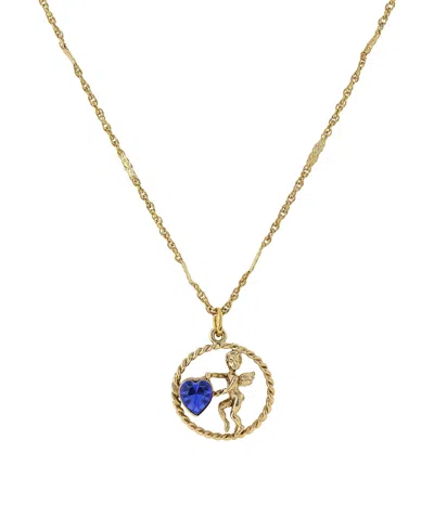 2028 Gold-tone Suspended Cherub Angel And Blue Heart Necklace