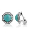 2028 Gold Tone Turquoise Color Crystal Round Button Clip Earring In Turquoise