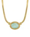 2028 Gold Tone Turquoise Semi Precious Oval Stone Necklace In Sapphire