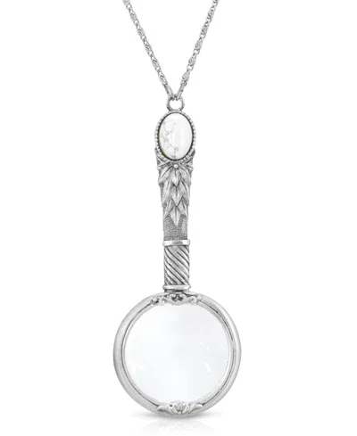 2028 Gold Tone White Howlite Semi Precious Magnifier 30" Pendant In Silver