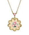2028 Gold-tone White Pink Rose Knit Flower Necklace In White