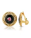 2028 Gold Tone With Flower Decal Stone Clip Earrings In Multi