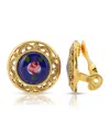 2028 Gold Tone With Flower Decal Stone Clip Earrings In Multi