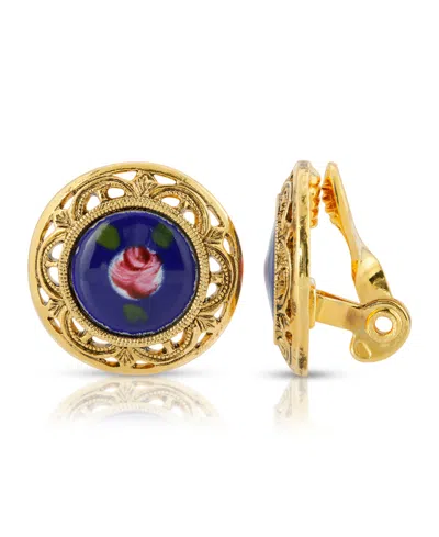 2028 Gold Tone With Flower Decal Stone Clip Earrings In Multi