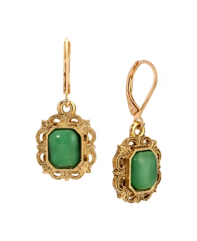 2028 Gold-tone Cabochon Filigree Antique Drop Earrings In Green