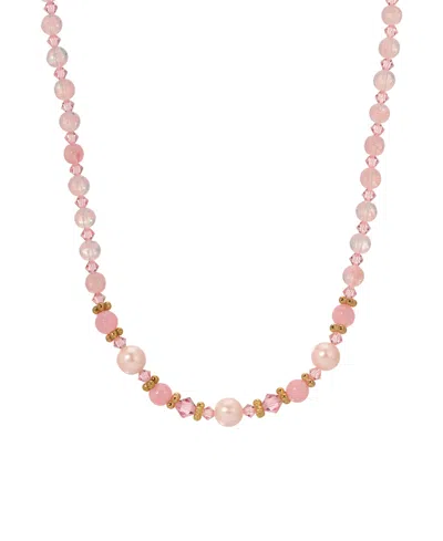 2028 Gold-tone Pink Multi Bead Necklace