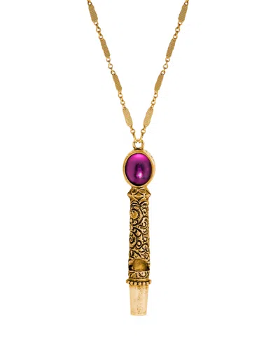 2028 Gold-tone Purple Stone Whistle Necklace