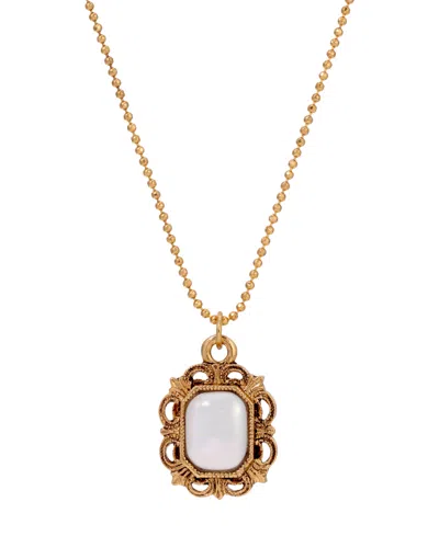 2028 Gold-tone Rectangle Stone Necklace