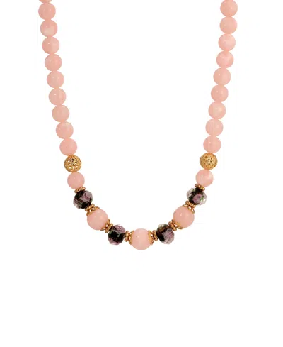 2028 Gold-tone Rose Quartz Multi Color Bead Necklace In Pink
