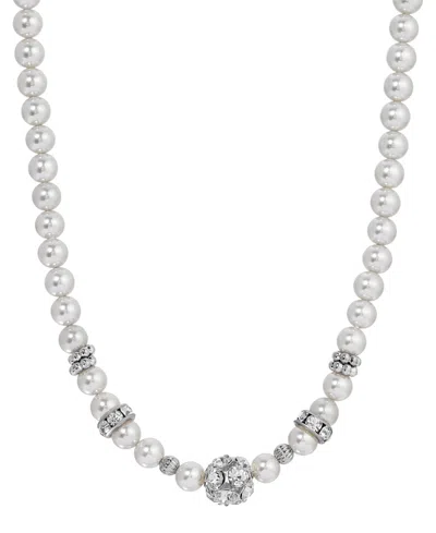 2028 Gray Faux Cultivated Pearl Glass Accent Strand Necklace In White