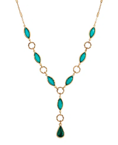 2028 Green Crystal And Acrylic Stone Y Necklace