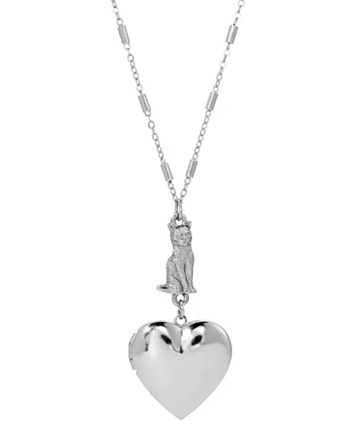 2028 Heart Cat Necklace In Silver-tone