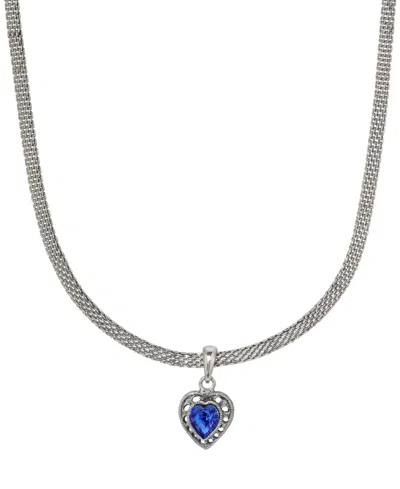 2028 Heart Crystal Mesh Chain Necklace In Blue