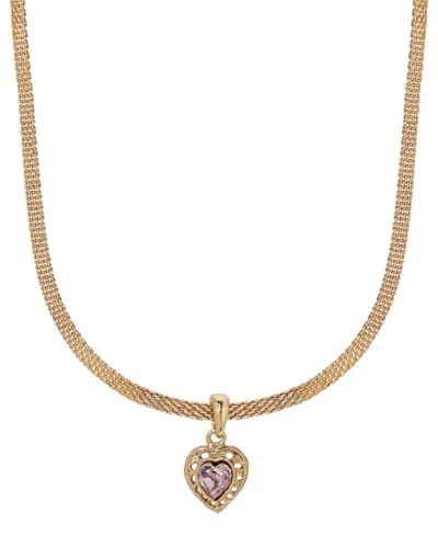 2028 Heart Crystal Mesh Chain Necklace In Purple