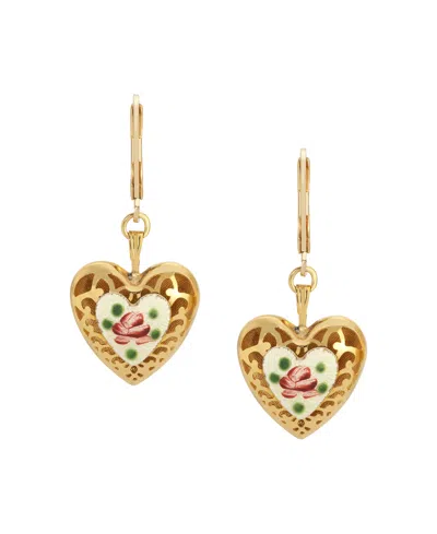 2028 Heart Floral Enamel Leverback Earrings In White