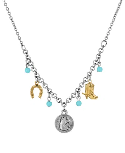 2028 Horse Charm Necklace In Turquoise