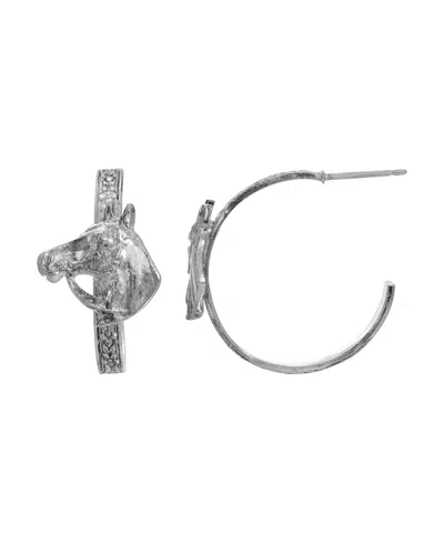 2028 Horse Head Hoop Earrings In Silver