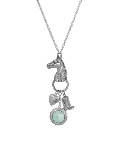 2028 Horse Head With Heart And Boot Charm Necklace In Turquoise