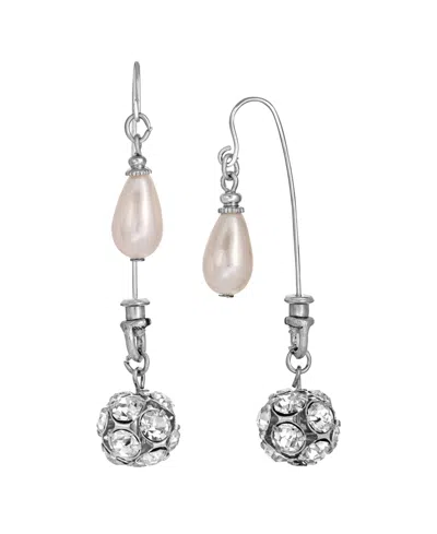 2028 Imitation Pearl Crystal Front Back Drop Earrings In White
