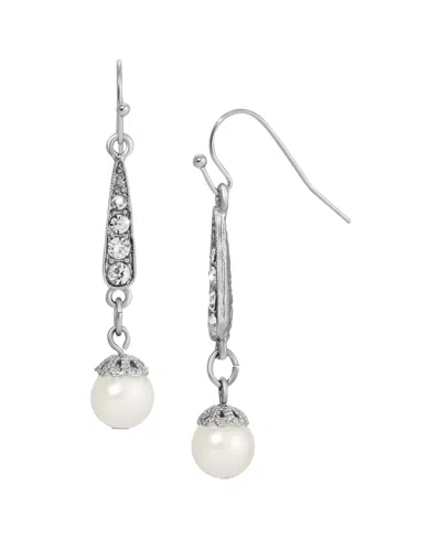 2028 Imitation Pearl Crystal Linear Drop Earring In White