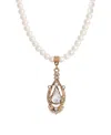 2028 Imitation Pearl Crystal Pendant Necklace In Gold