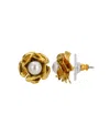 2028 Imitation Pearl Flower Button Earring In White