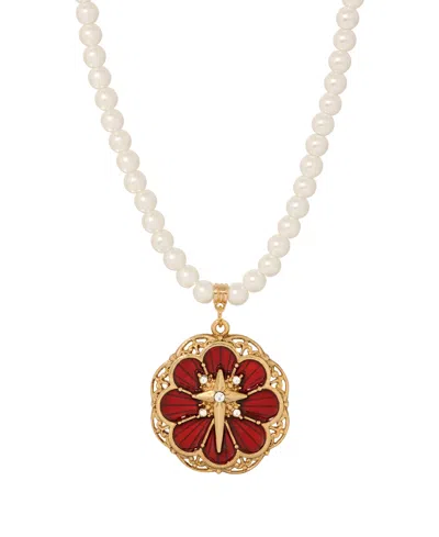 2028 Imitation Pearl Star Of Bethlehem Necklace In Red