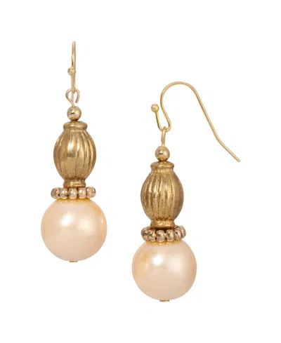2028 Imitation Pearl Swirl Bead Drop Earring In White