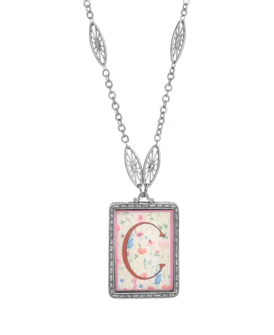 2028 Initial A-z Floral Rectangle Necklace In Multi-c