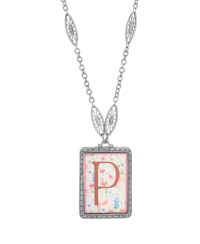 2028 Initial A-z Floral Rectangle Necklace In Multi-p