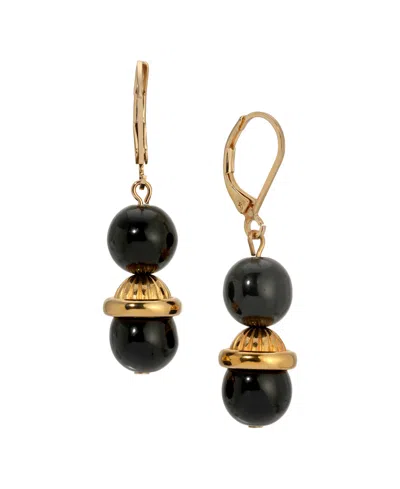 2028 Jet Gold Bead Drop Lever Back Earrings In Black