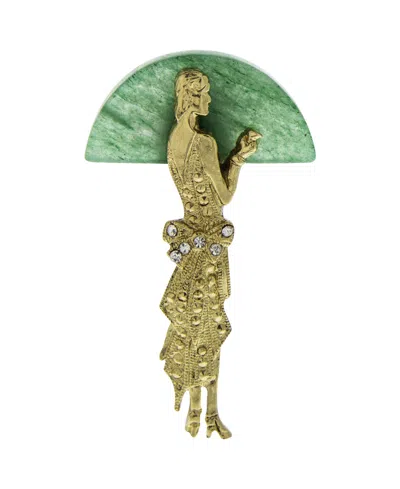 2028 Lady Half Moon Green Stone Pin