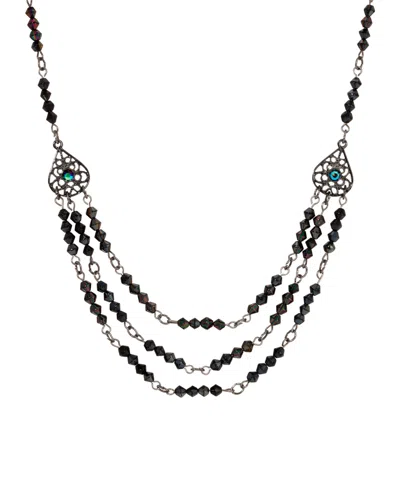 2028 Lantern Bead Triple Drop Necklace In Black
